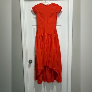 Women's High-Low Short Sleeve Dress in Bright Red